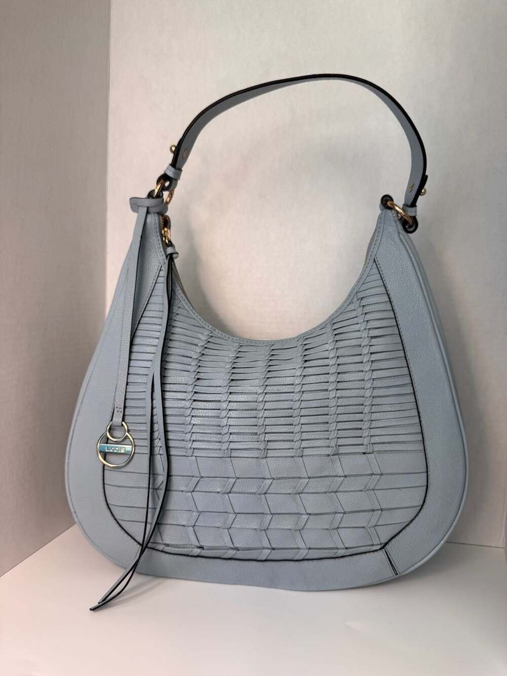 Lodis Woven Leather Hobo Shoulder Bag Light Blue